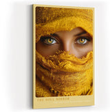 Paul Sinus Wandbild in 40x60cm The Soul Mirror – Intensiver Blick durch goldene Augen mit gelbem Stoff umhüllt