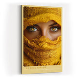 Paul Sinus Wandbild in 40x60cm The Soul Mirror – Intensiver Blick durch goldene Augen mit gelbem Stoff umhüllt