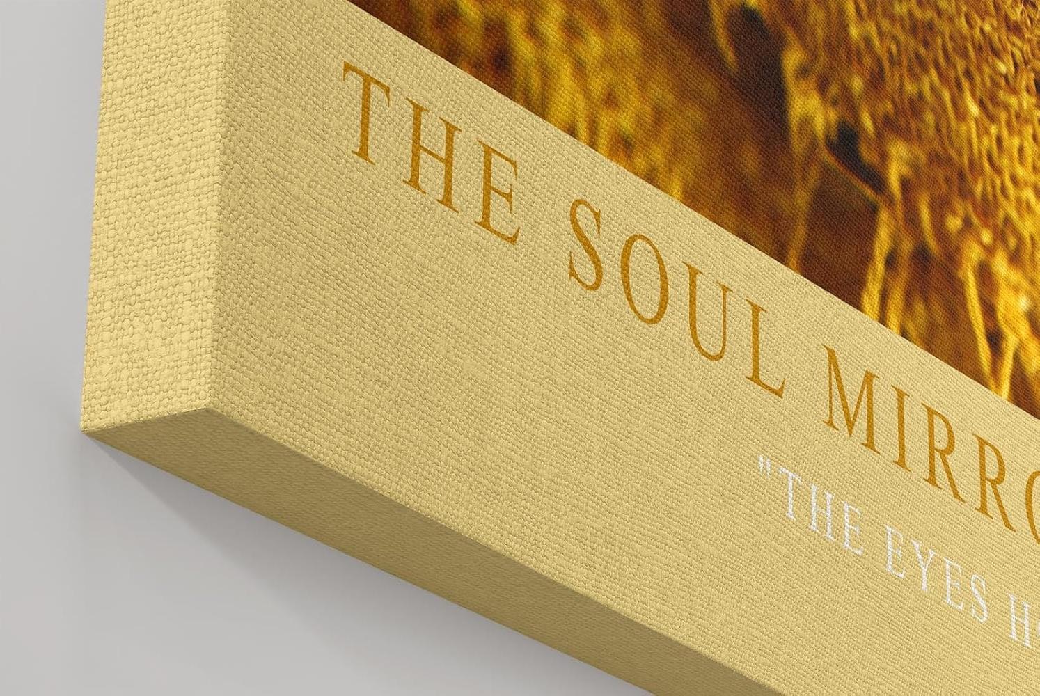 Paul Sinus Wandbild in 40x60cm The Soul Mirror – Intensiver Blick durch goldene Augen mit gelbem Stoff umhüllt