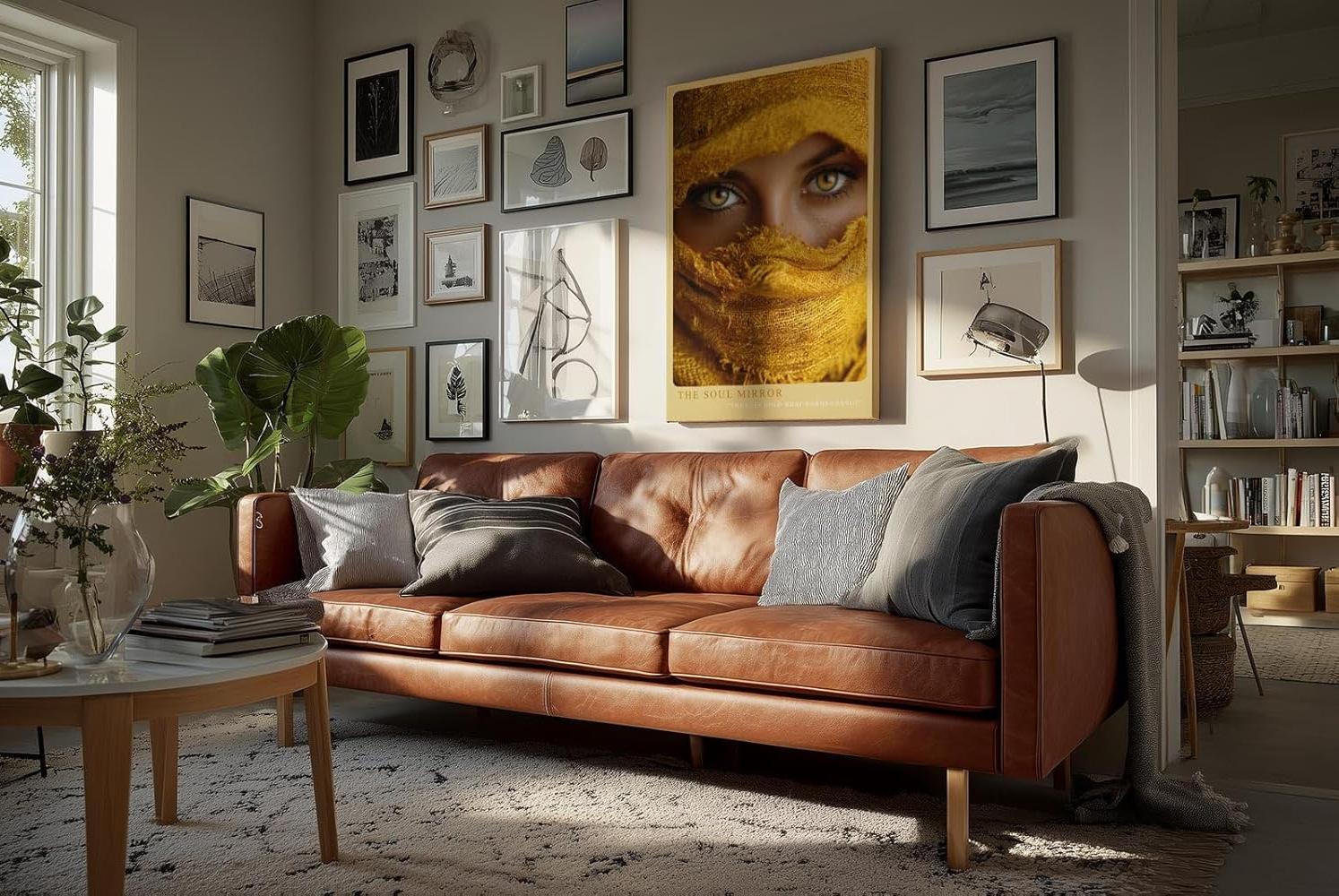 Paul Sinus Wandbild in 40x60cm The Soul Mirror – Intensiver Blick durch goldene Augen mit gelbem Stoff umhüllt