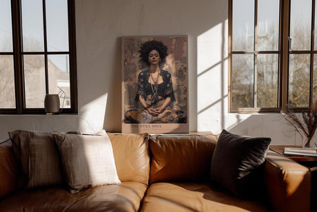Paul Sinus Wandbild in 40x60cm The Still Soul mit meditierender Frau in Boho-Stil vor abstraktem Hintergrund für entspannende Wandgestaltung