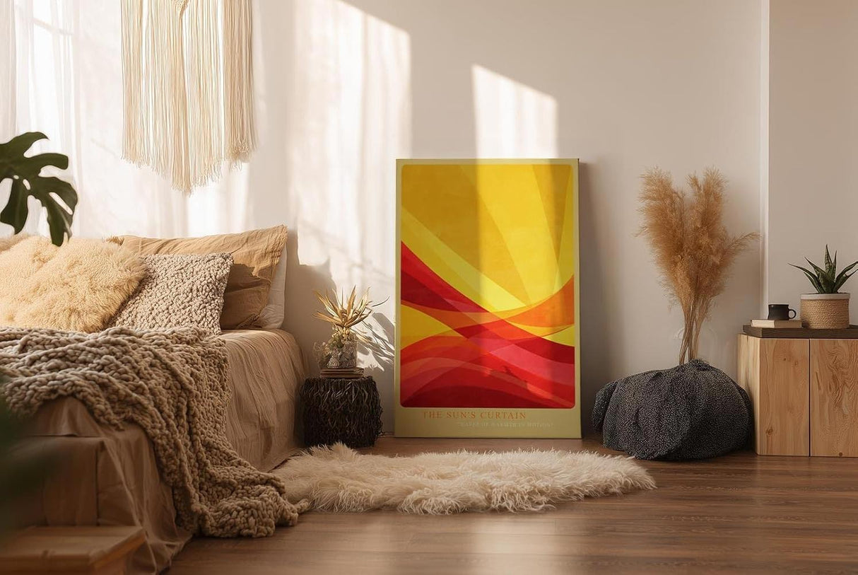 Paul Sinus Wandbild in 40x60cm The Sun's Curtain – Abstrakte Wellen in leuchtendem Gelb und Rot für moderne Wohnräume