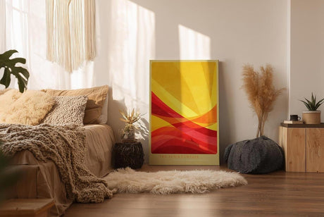 Paul Sinus Wandbild in 40x60cm The Sun's Curtain – Abstrakte Wellen in leuchtendem Gelb und Rot für moderne Wohnräume