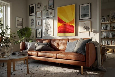 Paul Sinus Wandbild in 40x60cm The Sun's Curtain – Abstrakte Wellen in leuchtendem Gelb und Rot für moderne Wohnräume