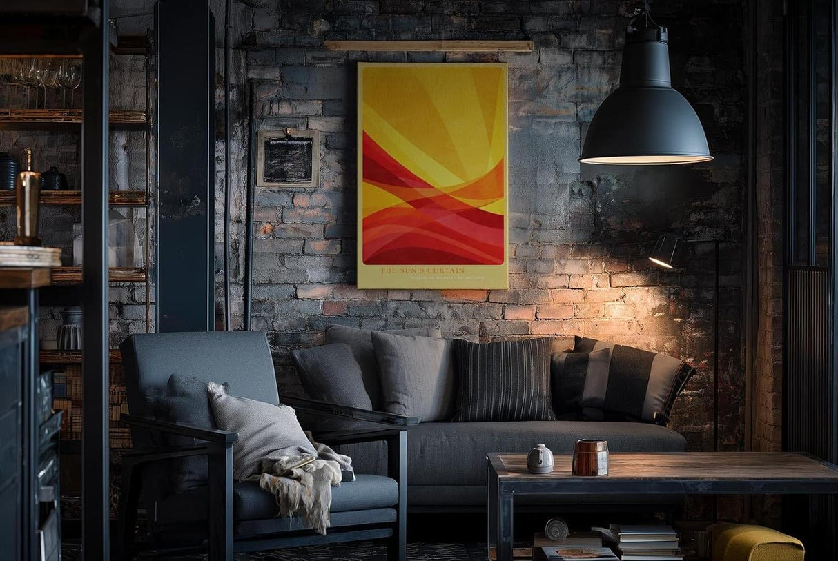 Paul Sinus Wandbild in 40x60cm The Sun's Curtain – Abstrakte Wellen in leuchtendem Gelb und Rot für moderne Wohnräume