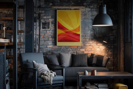 Paul Sinus Wandbild in 40x60cm The Sun's Curtain – Abstrakte Wellen in leuchtendem Gelb und Rot für moderne Wohnräume