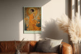 Paul Sinus Wandbild in 40x60cm The Sun's Favorite mit eleganter Frau in goldener Robe vor floralem Hintergrund für luxuriöse Wandgestaltung