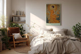 Paul Sinus Wandbild in 40x60cm The Sun's Favorite mit eleganter Frau in goldener Robe vor floralem Hintergrund für luxuriöse Wandgestaltung