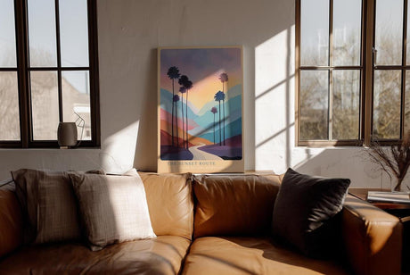 Paul Sinus Wandbild in 40x60cm The Sunset Route – farbenprächtige Palmenlandschaft im Licht des Sonnenuntergangs, moderne Wandkunst