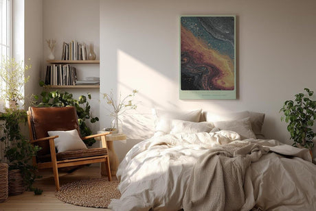 Paul Sinus Wandbild in 40x60cm The Swirling Passage in warmen Braun-, Gelbund Blautönen mit organischen Farbmustern für zeitlose Raumgestaltung