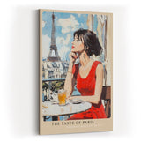 Paul Sinus Wandbild in 40x60cm The Taste of Paris Bilder einer Frau im roten Kleid auf einer Pariser Terrasse mit Blick auf den Eiffelturm