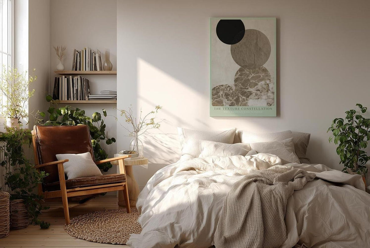 Paul Sinus Wandbild in 40x60cm The Texture Constellation – Minimalistische Kreiskomposition in Schwarz, Beige und Marmorstruktur