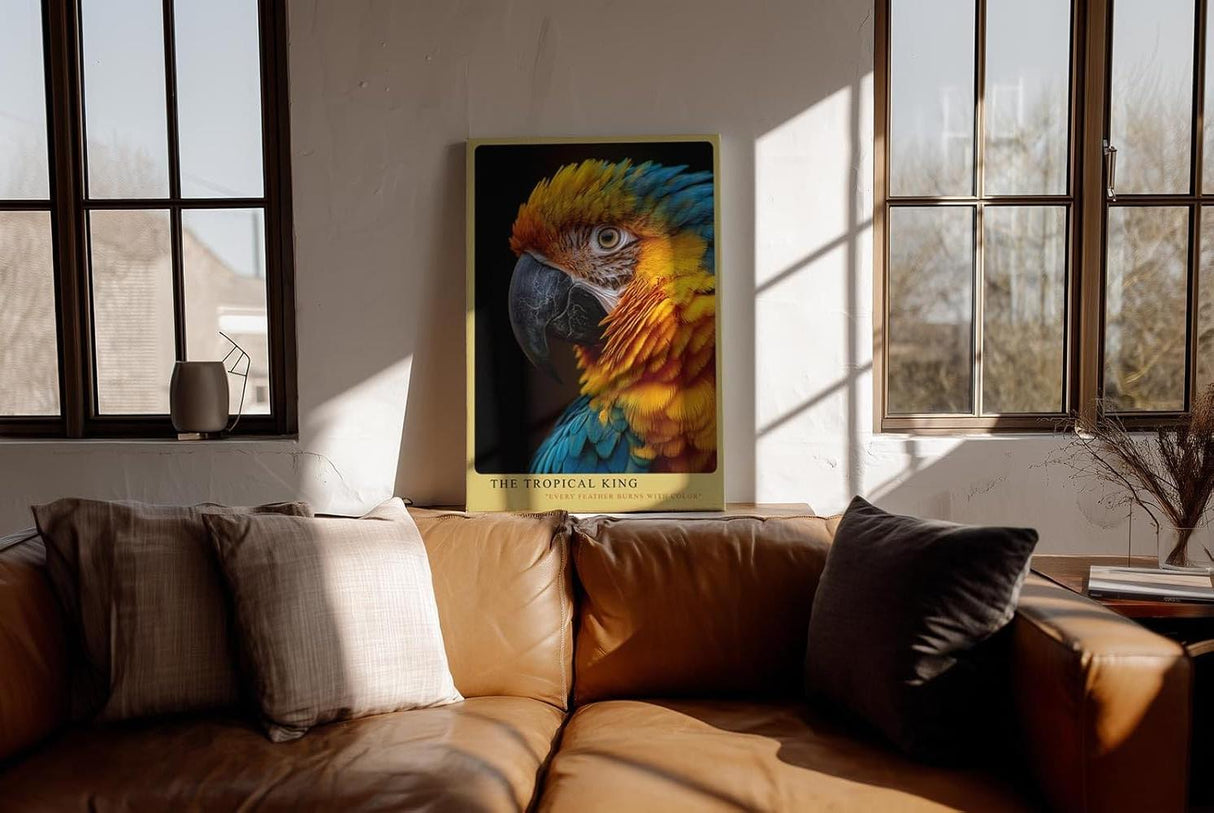Paul Sinus Wandbild in 40x60cm The Tropical King – farbenprächtiges Porträt eines Aras in intensiven Blauund Gelbtönen für exotische Raumgestaltung