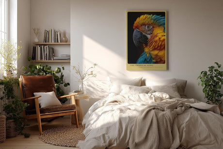 Paul Sinus Wandbild in 40x60cm The Tropical King – farbenprächtiges Porträt eines Aras in intensiven Blauund Gelbtönen für exotische Raumgestaltung