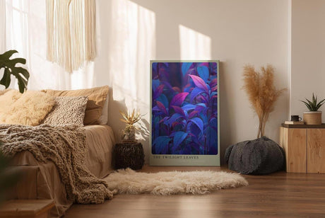 Paul Sinus Wandbild in 40x60cm The Twilight Leaves – Intensiv gefärbte Pflanzenblätter in Blauund Lilatönen, inspiriert vom Zauber der Dämmerung