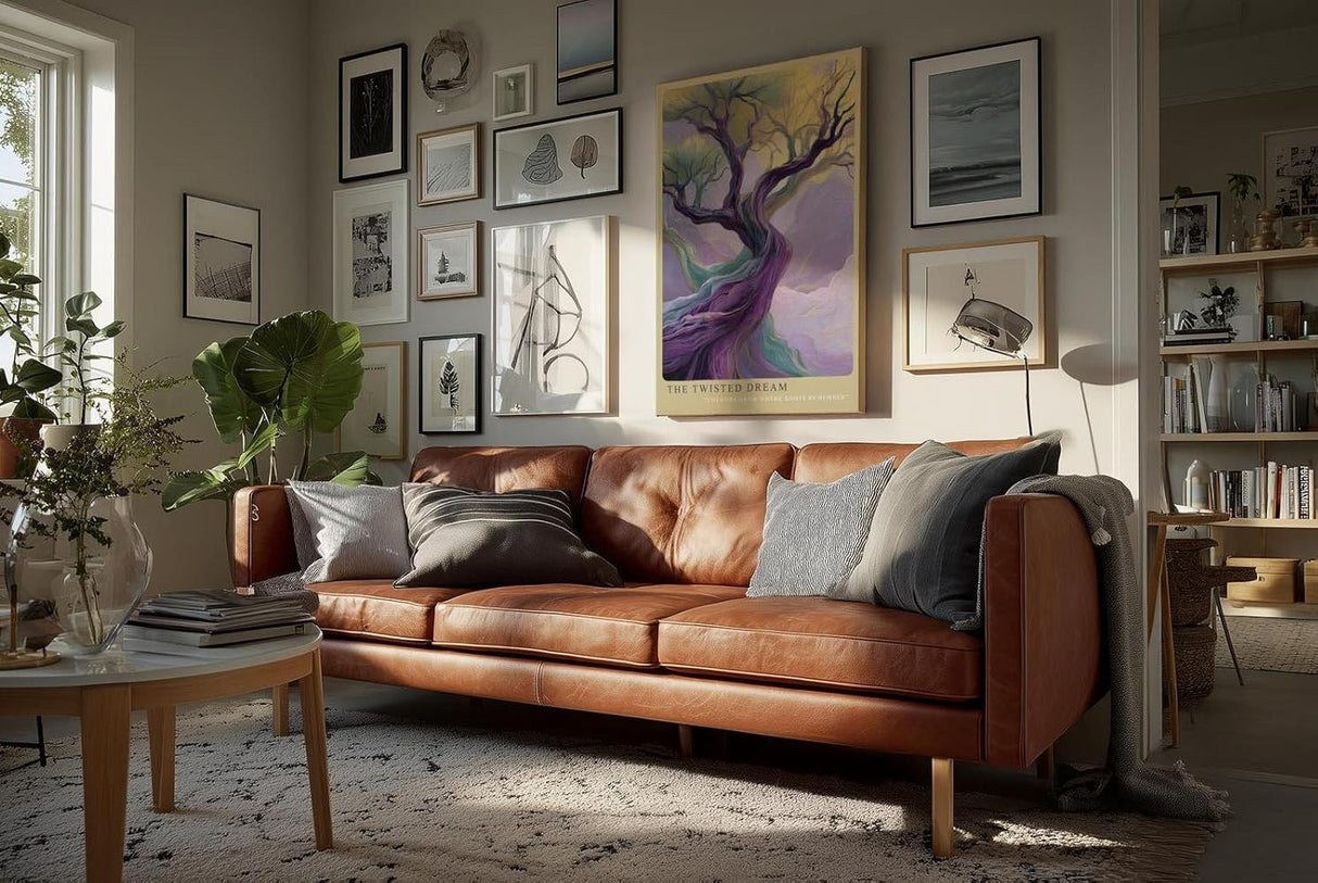 Paul Sinus Wandbild in 40x60cm The Twisted Dream – Farbintensive Kunst mit verschlungenem Baum in surrealer Landschaft