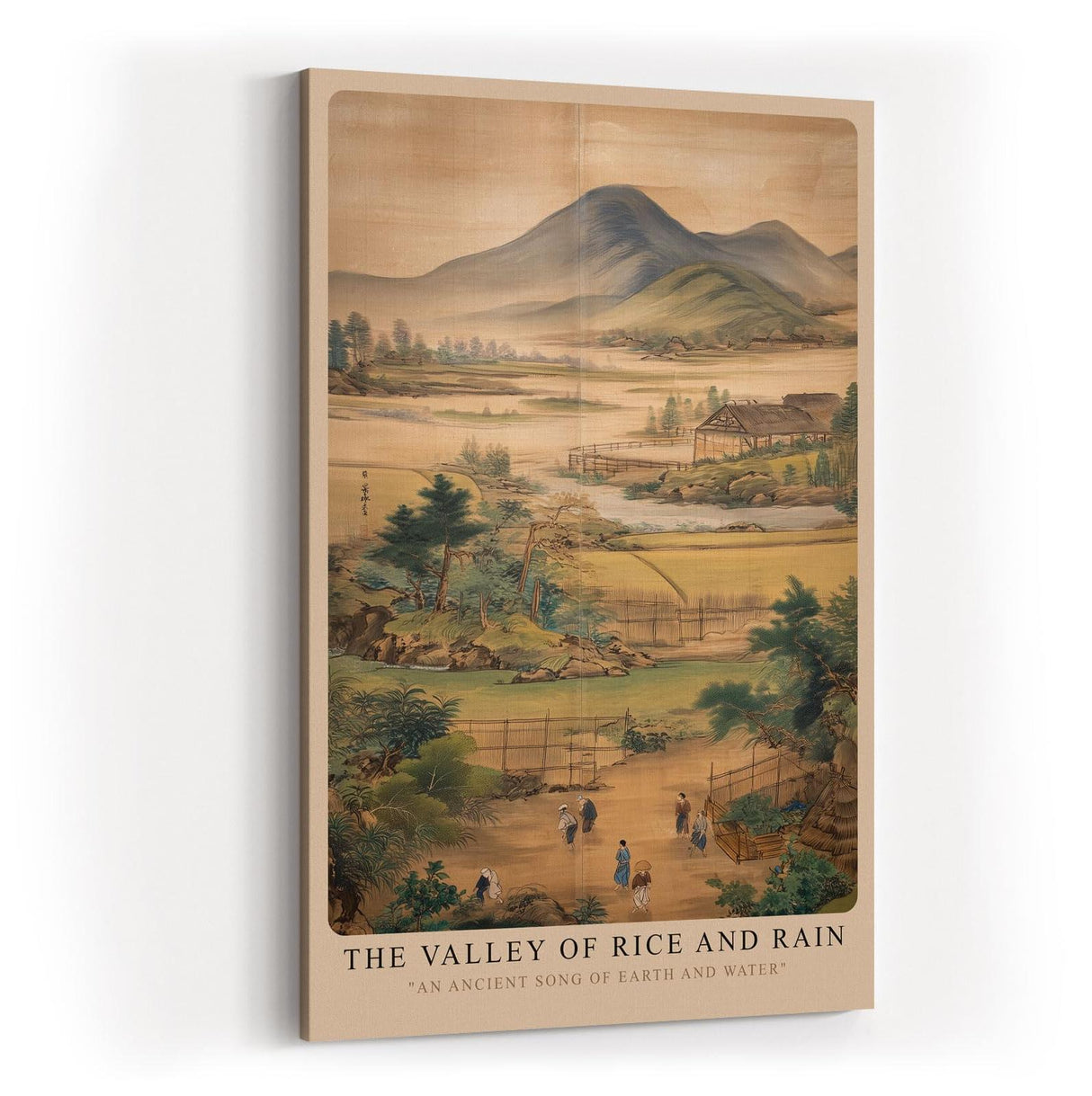 Paul Sinus Wandbild in 40x60cm The Valley of Rice and Rain – Traditionelle Landschaftsmalerei mit Reisfeldern, Bergen und Dorfszenen