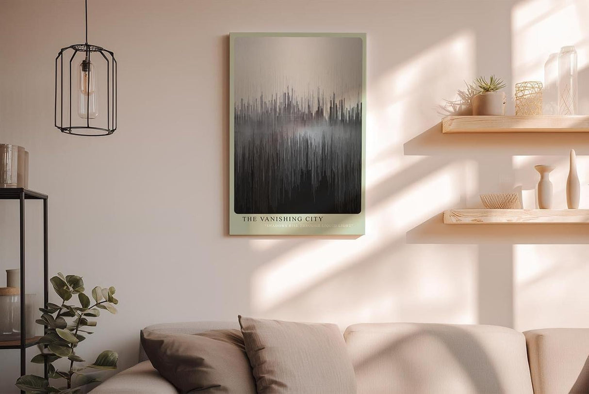Paul Sinus Wandbild in 40x60cm The Vanishing City – Abstraktes Stadtmotiv in Schwarz-Weiß mit vertikalen Linienstrukturen