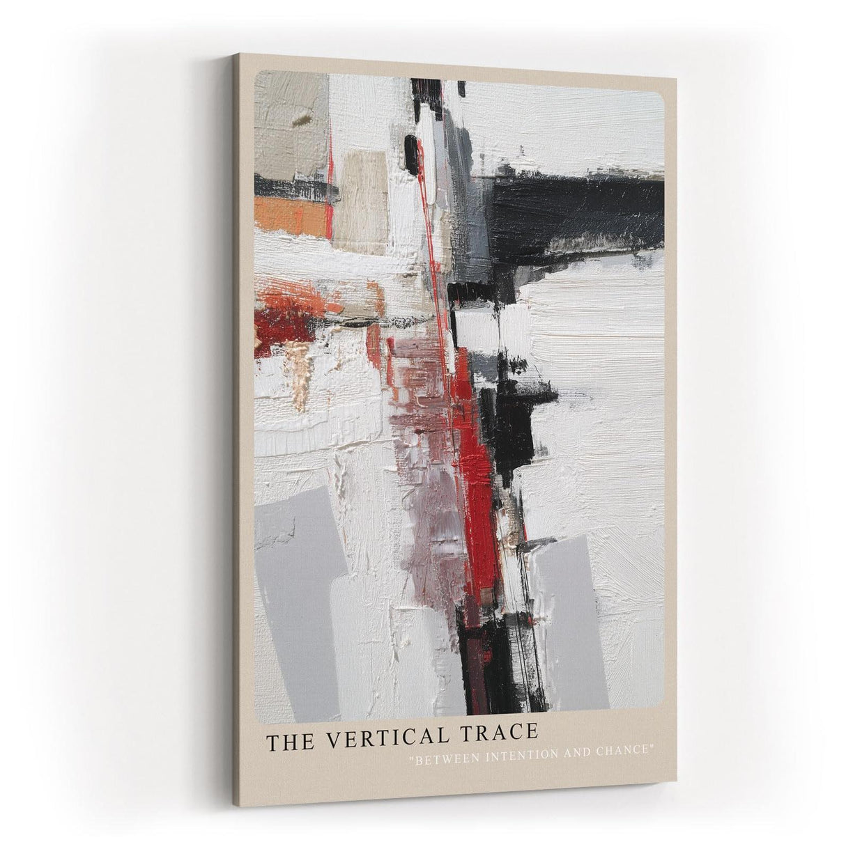 Paul Sinus Wandbild in 40x60cm The Vertical Trace – Abstrakte Komposition mit vertikalen und horizontalen Linien in Rot, Schwarz, Weiß und Beige