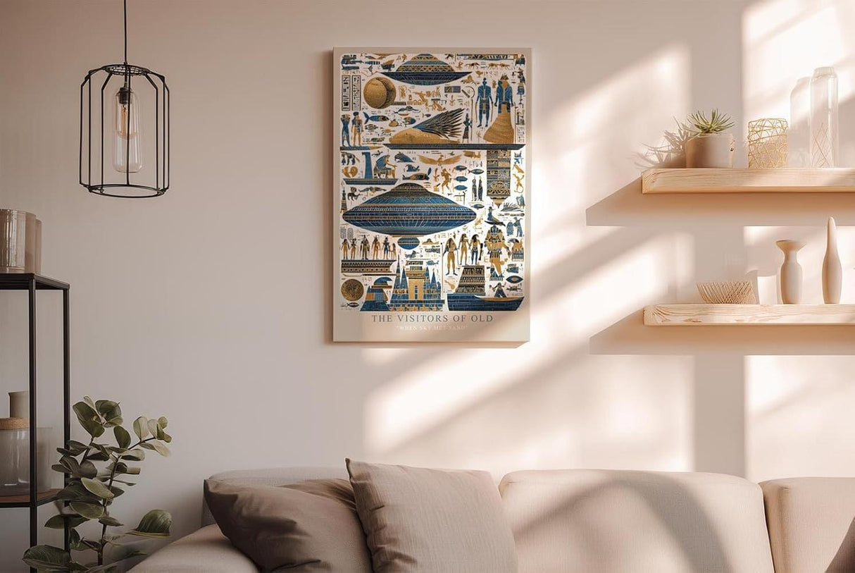 Paul Sinus Wandbild in 40x60cm The Visitors of Old – UFO-Darstellungen und ägyptische Symbole in kunstvoller Komposition