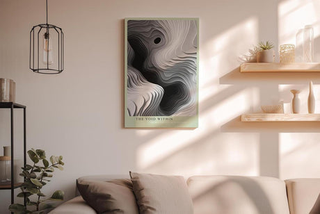 Paul Sinus Wandbild in 40x60cm The Void Within – Schwarz-weiße Topografie mit organischen Schichtungen und geheimnisvollem Tiefeneffekt