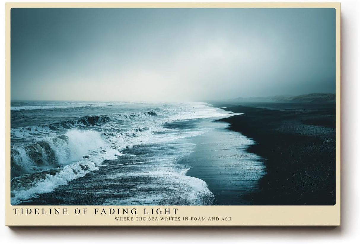 Paul Sinus Wandbild 120x80cm Tideline of Fading Light Ruhige Meereskueste mit Wellen Natur Landschaft Kunst fuer Wohnzimmer Schlafzimmer und Büro