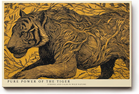 Paul Sinus Wandbild 120x80cm Tiger Illustration in Gold Schwarz Moderne Tierkunst Wanddekoration
