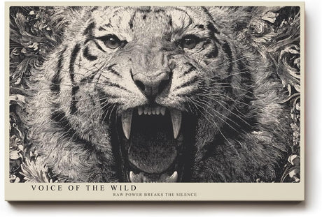 Paul Sinus Wandbild 120x80cm Tiger Portrait Schwarz Weiß Wildtier Kunst für Wohnzimmer Büro und Atelier