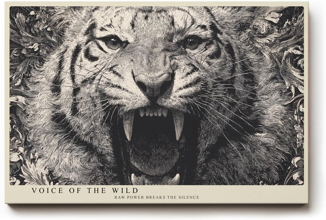 Paul Sinus Wandbild 120x80cm Tiger Portrait Schwarz Weiß Wildtier Kunst für Wohnzimmer Büro und Atelier