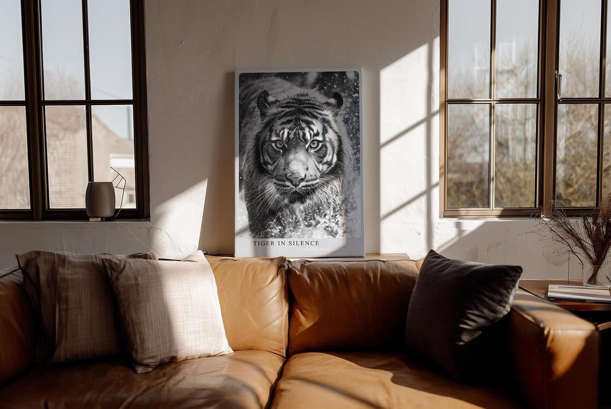 Paul Sinus Wandbild in 40x60cm Tiger in Silence – Ausdrucksstarkes Schwarz-Weiß-Porträt eines Tigers im Wasser