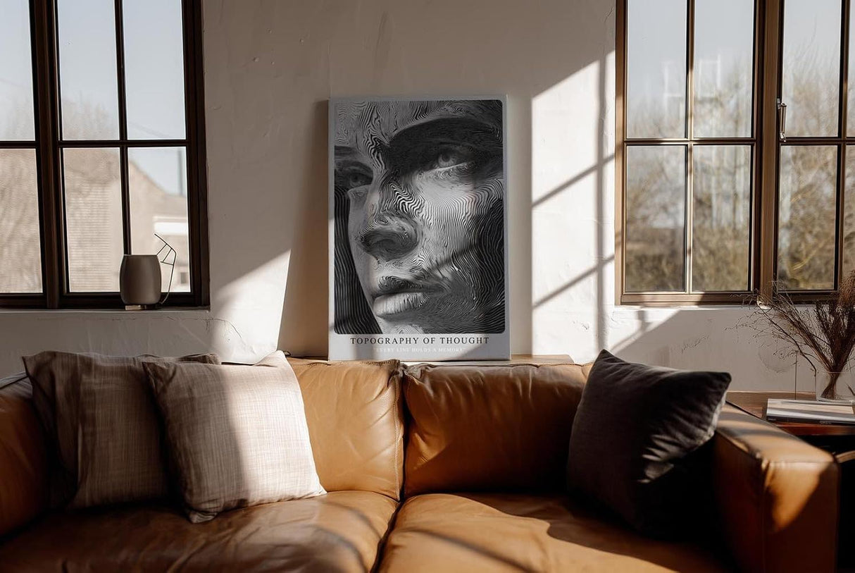 Paul Sinus Wandbild in 40x60cm Topography of Thought Linienportrait in Schwarzweiß