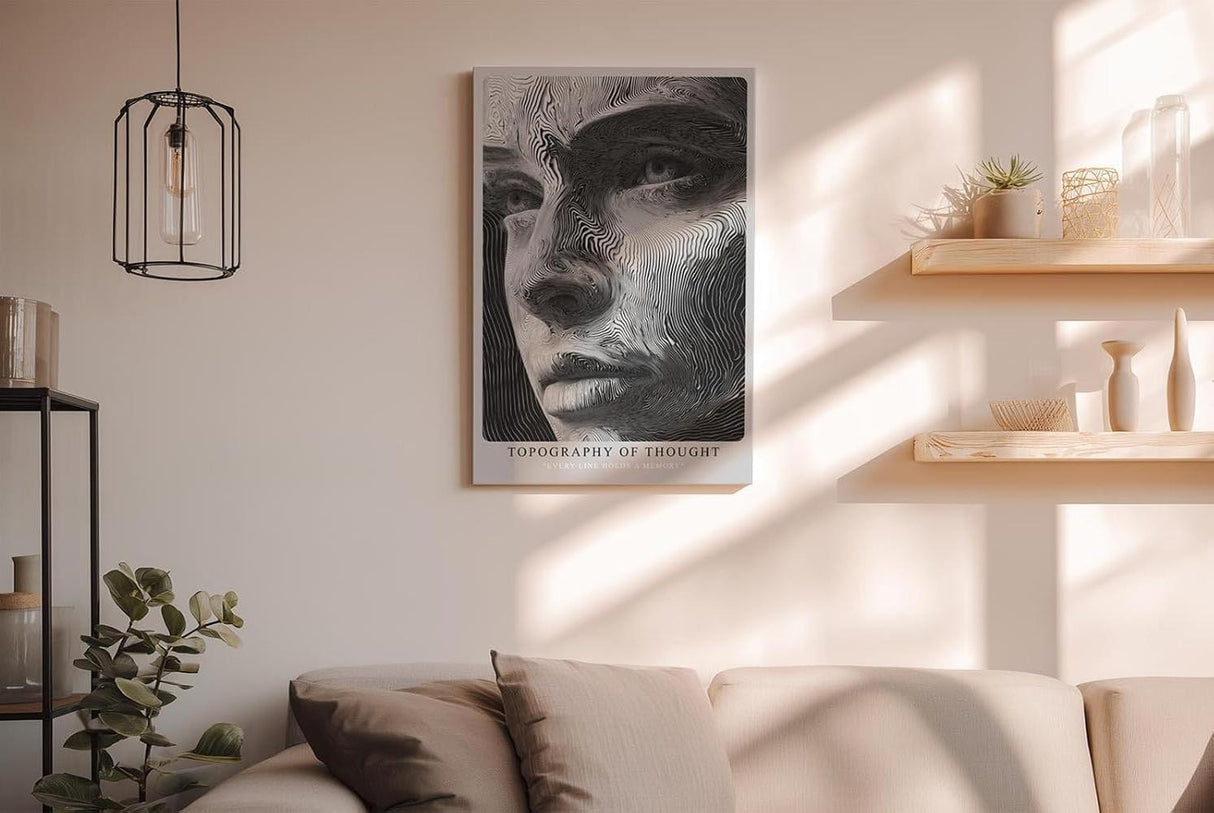 Paul Sinus Wandbild in 40x60cm Topography of Thought Linienportrait in Schwarzweiß