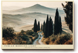 Paul Sinus Wandbild 120x80cm Toskana Landschaft Zypressen Allee italienische Huegel warme Morgenstimmung modernes Landschaftsbild stilvolle Wanddekoration fuer Wohnzimmer Büro