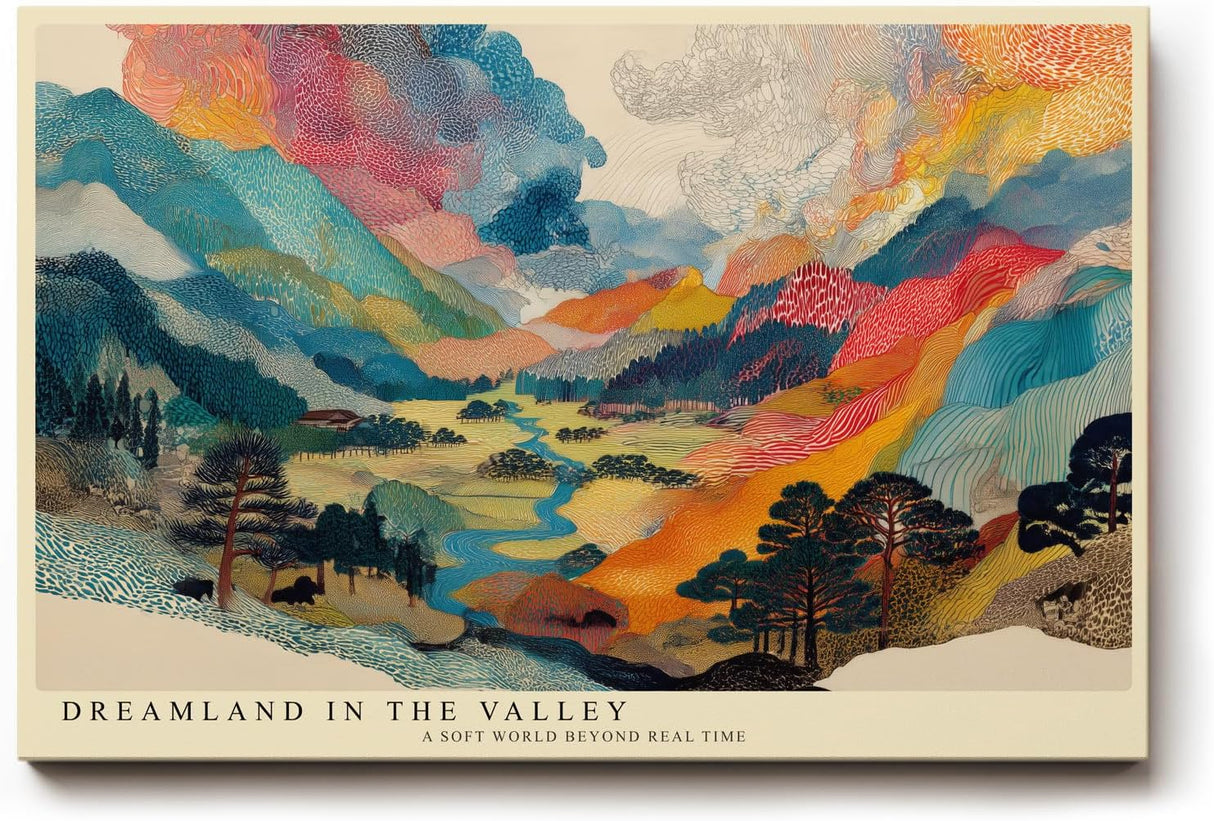 Paul Sinus Wandbild 120x80cm Traumhafte Berglandschaft mit Fluss Farbenfrohe Natur Kunst Wanddekoration