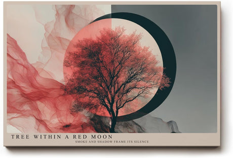 Paul Sinus Wandbild 120x80cm Tree Within a Red Moon moderner Baum mit rotem Mond abstrakte Natur Kunst Poster für Wohnzimmer Schlafzimmer