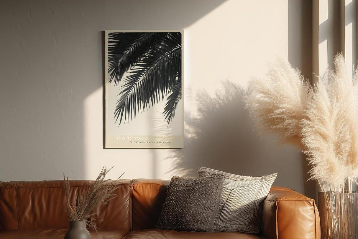 Paul Sinus Wandbild in 40x60cm Tropic Tones – harmonisches Palmenmotiv in sanften Sepiatönen auf Leinwand für stilvolle Raumgestaltung