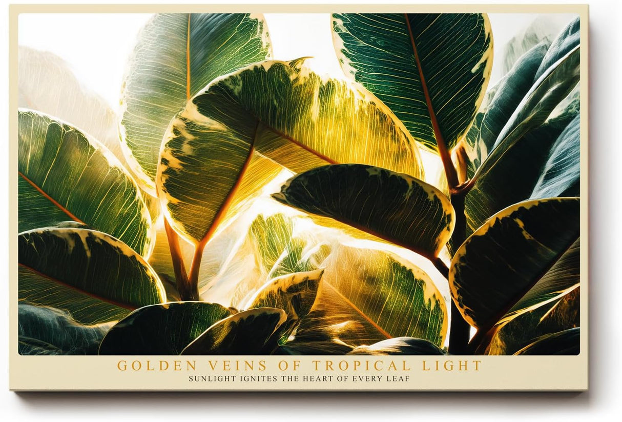 Paul Sinus Wandbild 120x80cm Tropische Blaetter Sonnenlicht botanische Kunst Wanddekoration grüne Pflanzen Naturmotiv Wohnzimmer Schlafzimmer