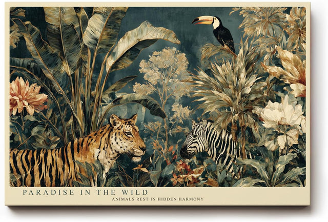 Paul Sinus Wandbild 120x80cm Tropischer Dschungel Tiere Kunst LeinWandbild 120x80cm Exotische Natur Wanddekoration