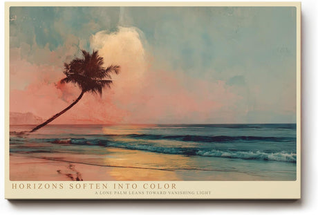 Paul Sinus Wandbild 120x80cm Tropischer Strand mit Palme bei Sonnenuntergang ruhige Landschaftskunst