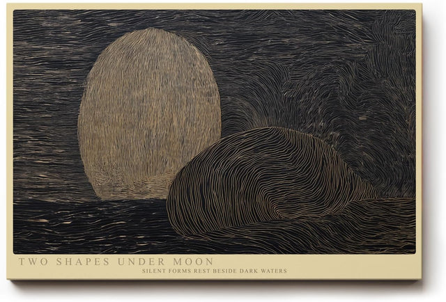 Paul Sinus Wandbild 120x80cm Two Shapes under Moon abstrakte Nachtlandschaft mit Mond moderne Minimal Kunst Poster für Wohnzimmer Büro