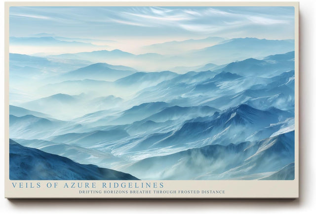 Paul Sinus Wandbild 120x80cm Veils of Azure Ridgelines Blaue Berglandschaft mit Nebel Moderne Natur Kunst fuer Wohnzimmer Schlafzimmer und Büro