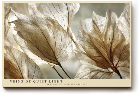 Paul Sinus Wandbild 120x80cm Veins of Quiet Light transparente Blätter Makro Natur Fotokunst in warmen Naturtönen Poster für Wohnzimmer Schlafzimmer