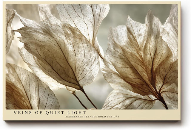 Paul Sinus Wandbild 120x80cm Veins of Quiet Light transparente Blätter Makro Natur Fotokunst in warmen Naturtönen Poster für Wohnzimmer Schlafzimmer