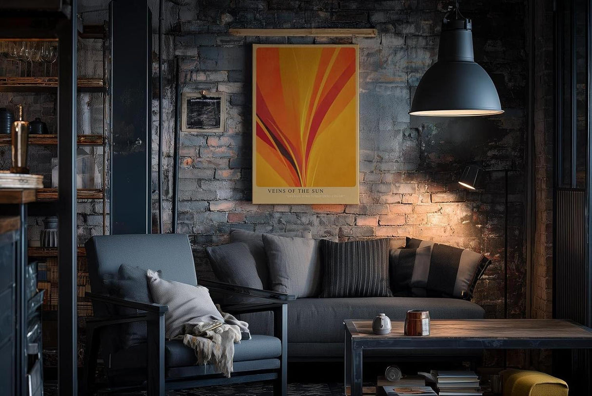 Paul Sinus Wandbild in 40x60cm Veins of the Sun – Abstrakte Komposition aus strahlendem Gelb, Orange und Rot in dynamischer Linienführung