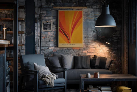 Paul Sinus Wandbild in 40x60cm Veins of the Sun – Abstrakte Komposition aus strahlendem Gelb, Orange und Rot in dynamischer Linienführung