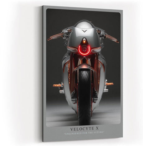 Paul Sinus Wandbild in 40x60cm Velocyte X – futuristisches Motorrad-Design in minimalistischer Perspektive mit markantem Rücklicht