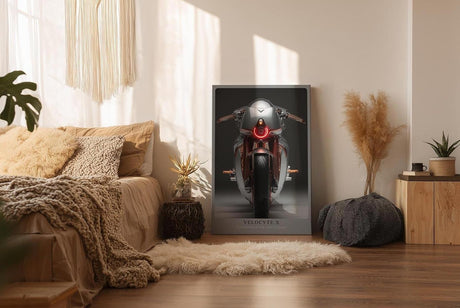 Paul Sinus Wandbild in 40x60cm Velocyte X – futuristisches Motorrad-Design in minimalistischer Perspektive mit markantem Rücklicht