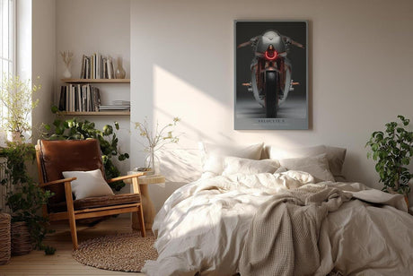 Paul Sinus Wandbild in 40x60cm Velocyte X – futuristisches Motorrad-Design in minimalistischer Perspektive mit markantem Rücklicht