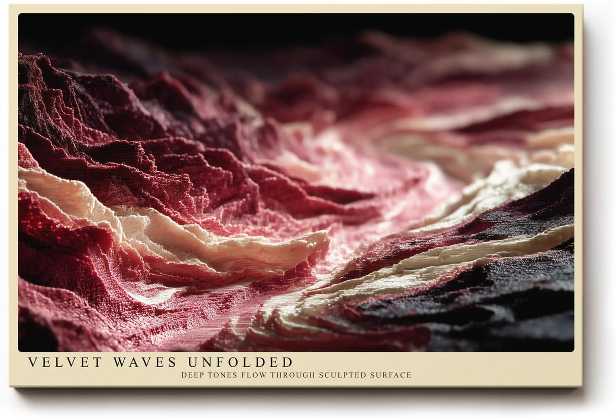 Paul Sinus Wandbild 120x80cm Velvet Waves Unfolded Abstrakte Struktur Kunst in Rot und Creme Modernes Kunstbild fuer Wohnzimmer und Büro