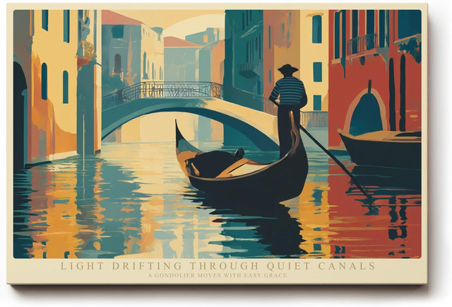 Paul Sinus Wandbild 120x80cm Venedig Gondel auf ruhigem Kanal moderne Stadtlandschaft Illustration stilvolle Wanddekoration